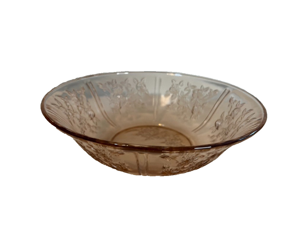 Vintage Sharon “Cabbage Rose” Large Glass Fruit Bowl Federal Glass Co. 1935 USA